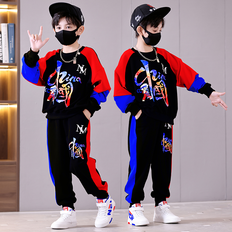 儿童街舞套装男童中国风个性潮时尚架子鼓演出服秋季学校表演服装