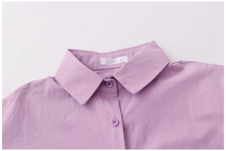 DuForm自制夏季新款复古学院风宽松短袖纯棉紫色衬衫配格子领带