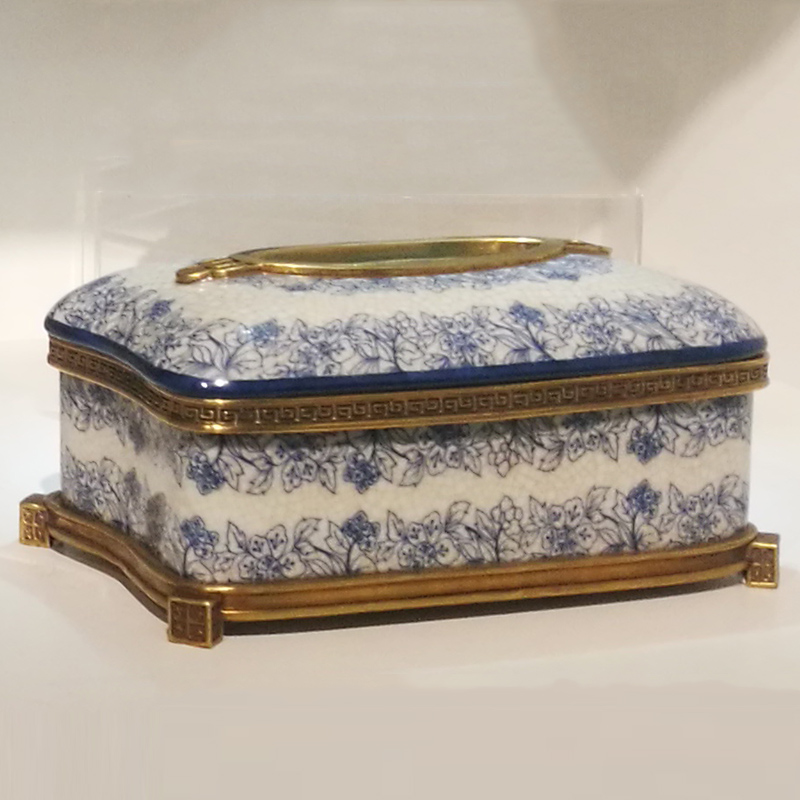 奢华中式家居饰品复古客厅软装工艺品茶几装饰摆件陶瓷纸巾盒1701