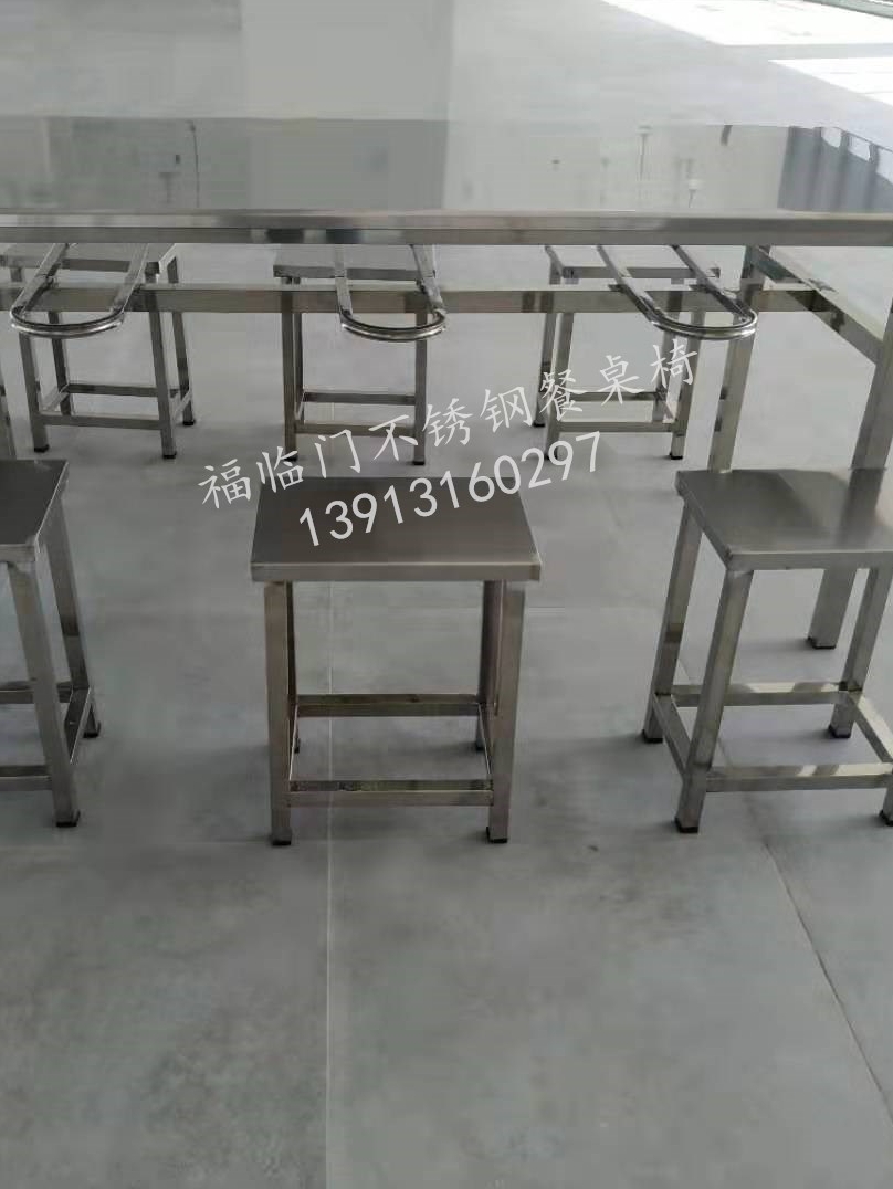不锈钢食堂餐桌椅4人位分体挂凳桌学校学生工厂员工餐桌长方形桌