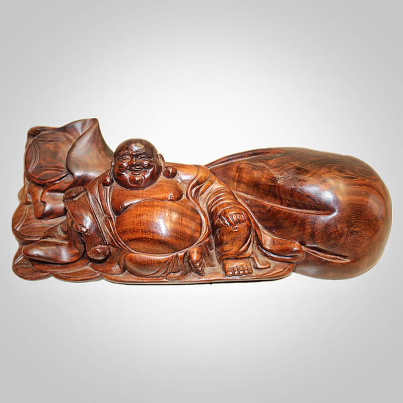 中式红木实木手工根雕人物笑佛老挝大红酸枝古典摆件弥勒佛工艺品
