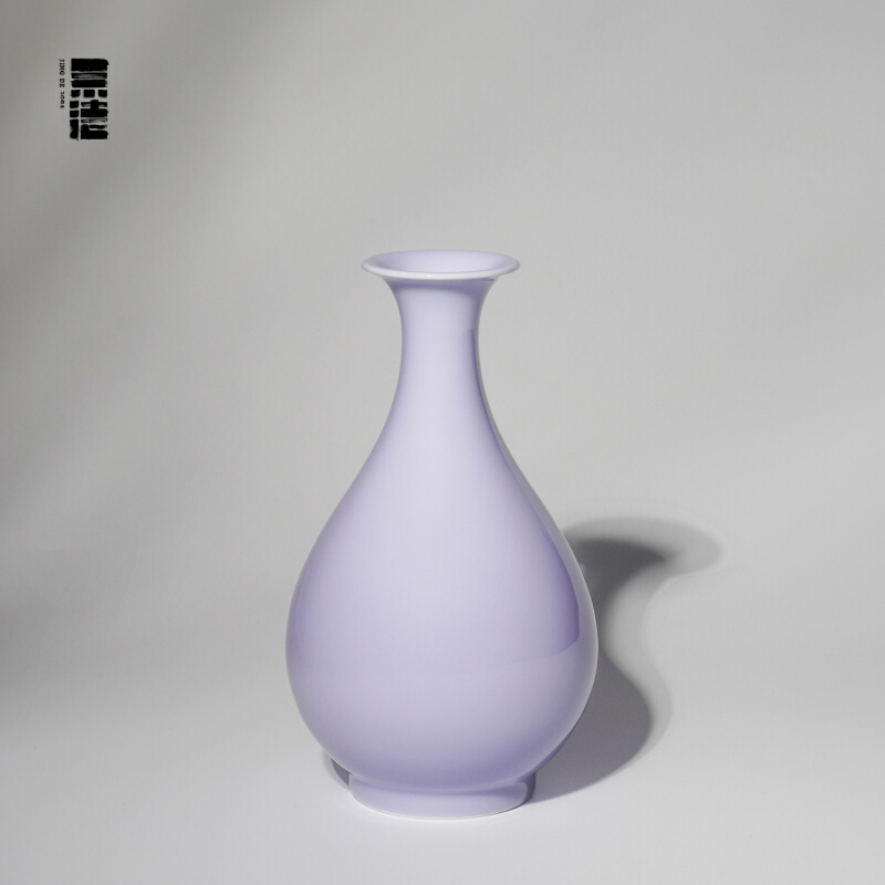 景德1004 手工花瓶中式书房案头瓶插花淡紫玉壶春瓶高22cm一枝瓶