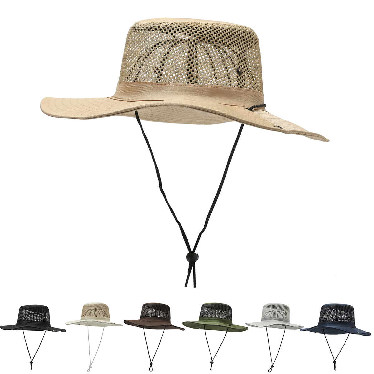 夏天凉帽透气网眼渔夫帽纯色可折叠遮阳帽男女春秋户外钓鱼太阳帽