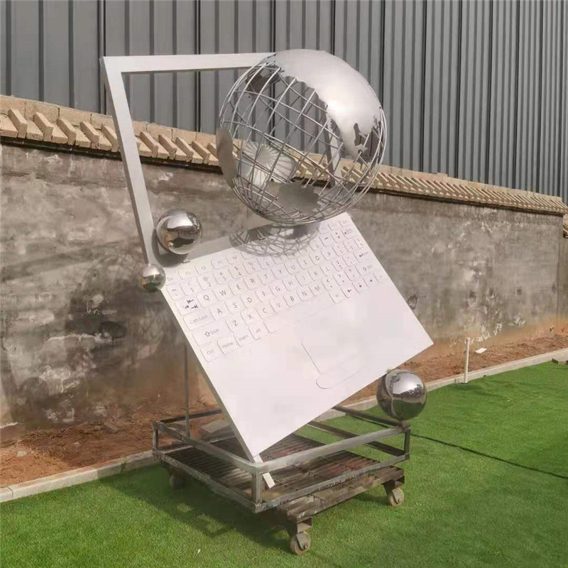 新品定制大型不锈钢现代科技电脑雕塑抽象地球仪金属圆球校园户外