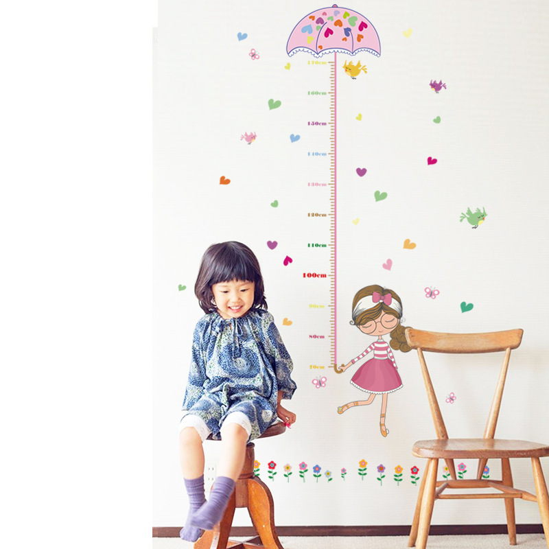 墙贴儿童房幼儿园 童趣装饰墙贴 撑伞女孩身高测量贴SK7043
