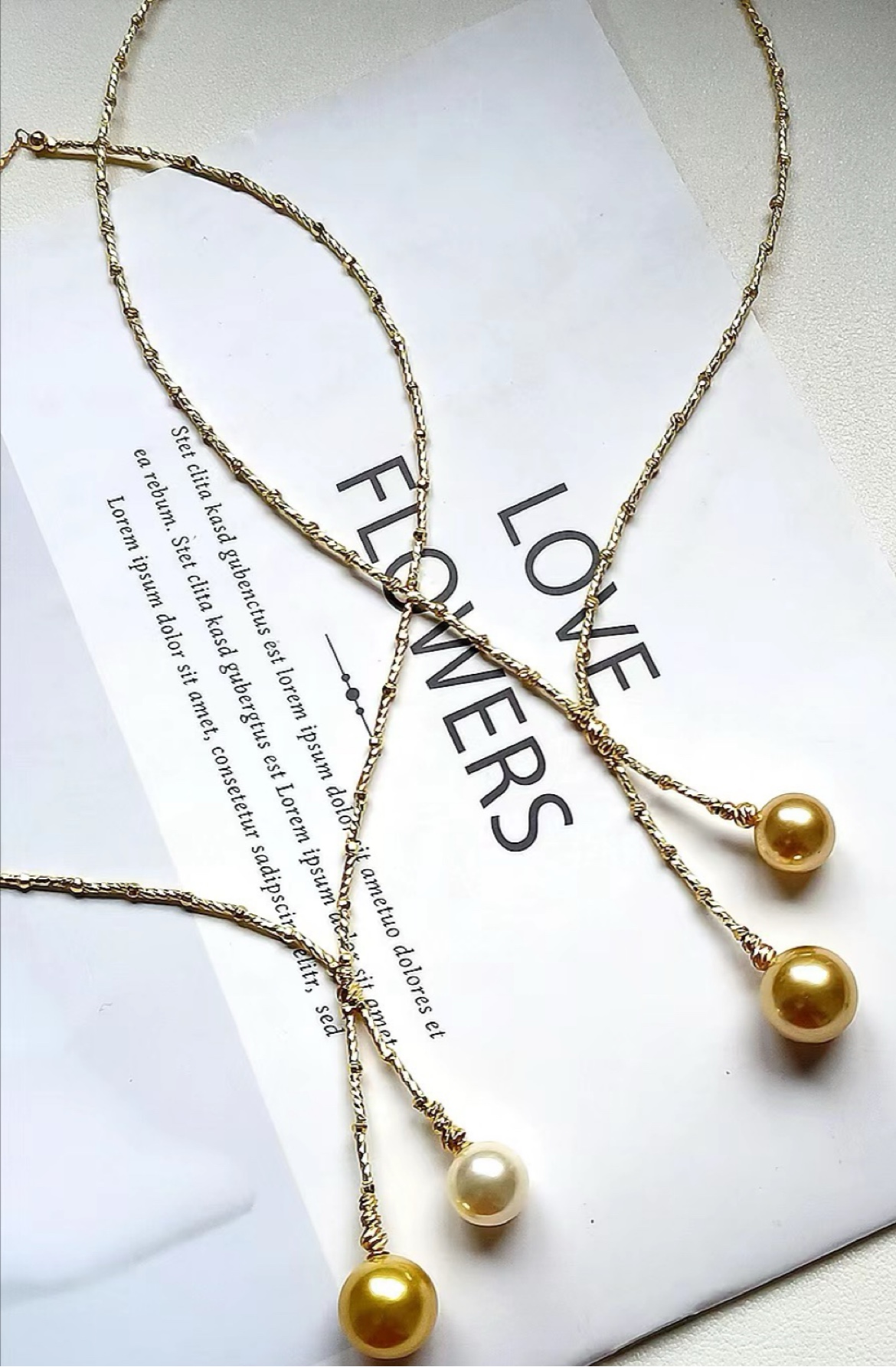 贵气时髦进口人造双珠款项链优雅高阶精致项链金色干枯玫瑰双珠