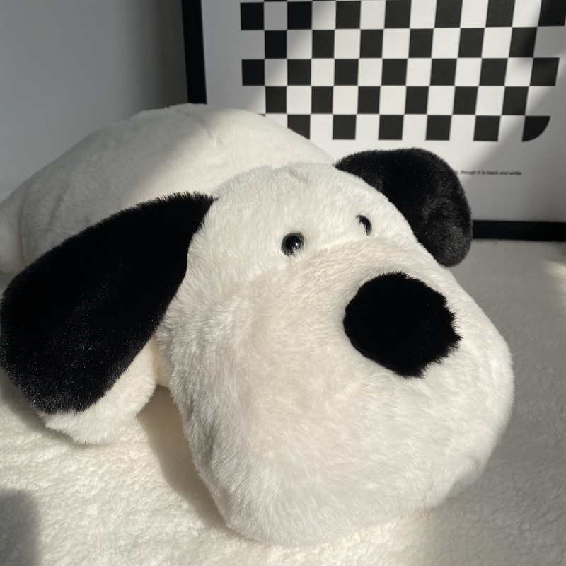 可爱创意大耳朵黑白趴狗抱枕床上睡觉毛绒玩具布娃娃小狗玩偶礼物