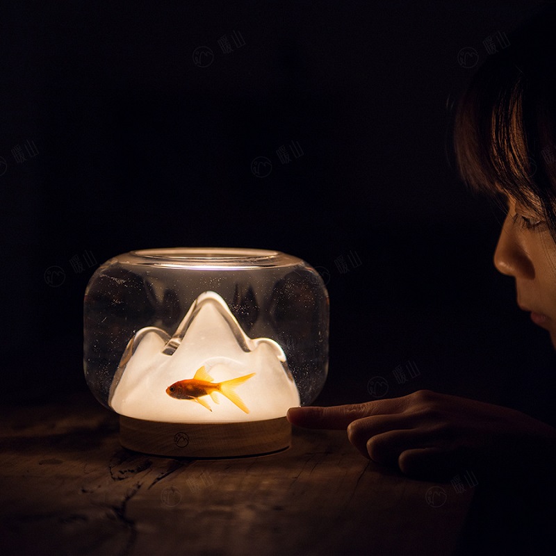 创意手工玻璃暖山灯文艺鱼缸设计灯桌面装饰充电小夜灯床头伴睡灯