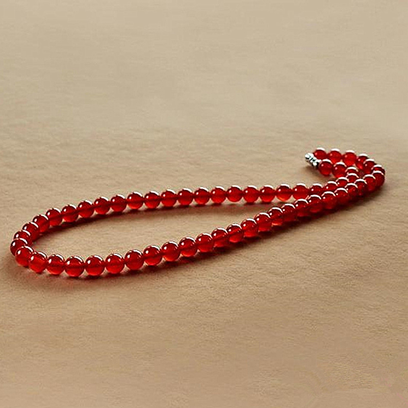 天然红玛瑙圆珠锁骨链女颈链简约时尚INS通勤气质项链高级感风格