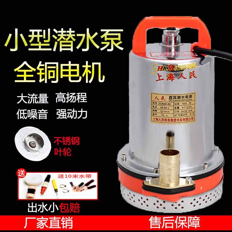上海人民直流潜水泵12v24v48v60v72电动电瓶车家用小型高压抽水机