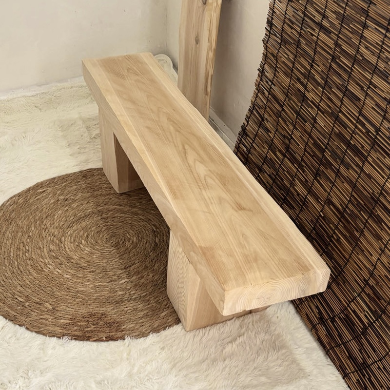 北欧实木原木风长条凳简约艺术家用换鞋凳创意侘寂风民宿凳子餐凳