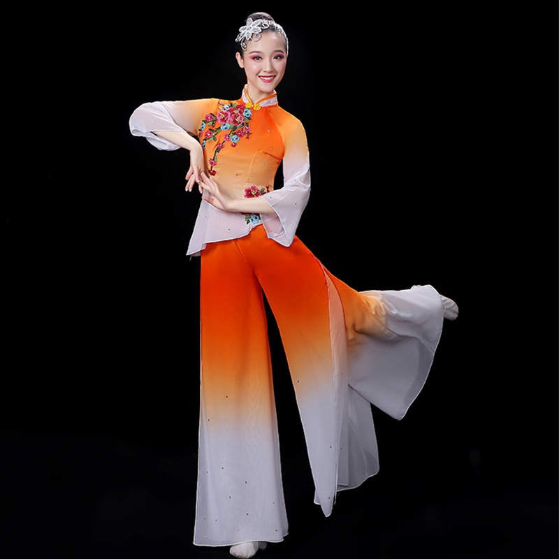 古典舞演出服女飘逸新款中国风民族舞蹈服套装中老年秧歌服演出服
