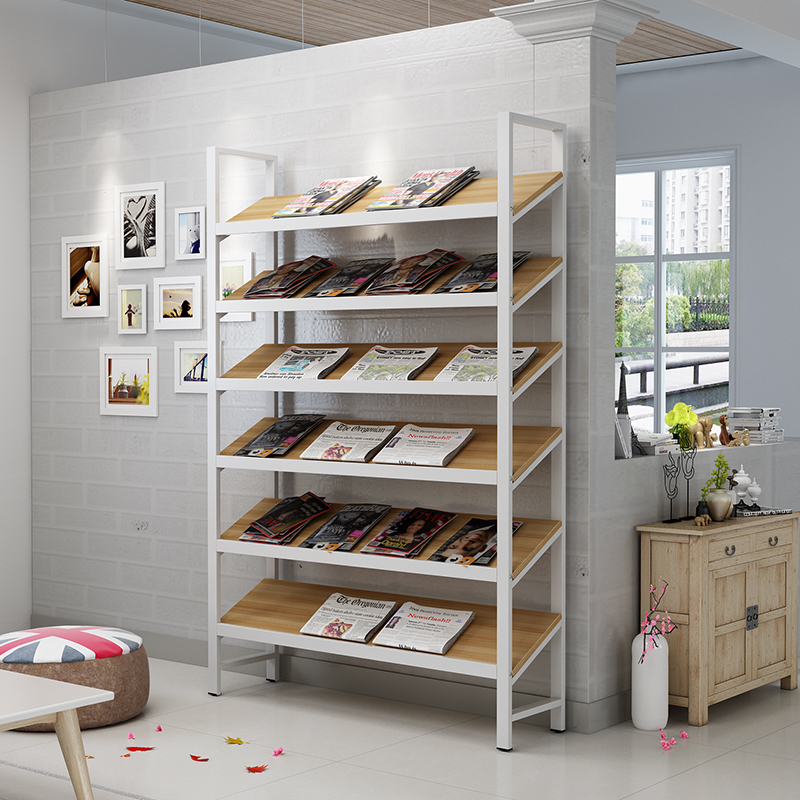 简约多层书柜书架报刊杂志架图书展示架家用钢木组合置物架