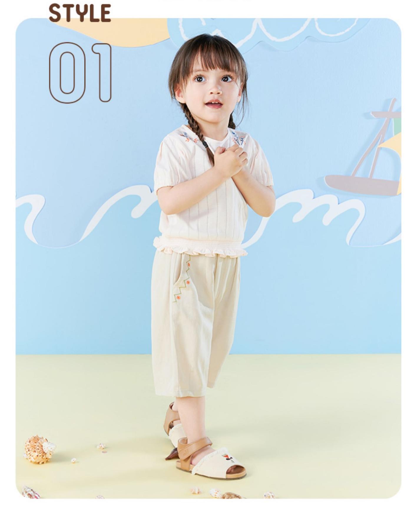 moimoln小云朵童装夏季女童纯色花边上衣宝宝短袖T恤LRM1BATS36