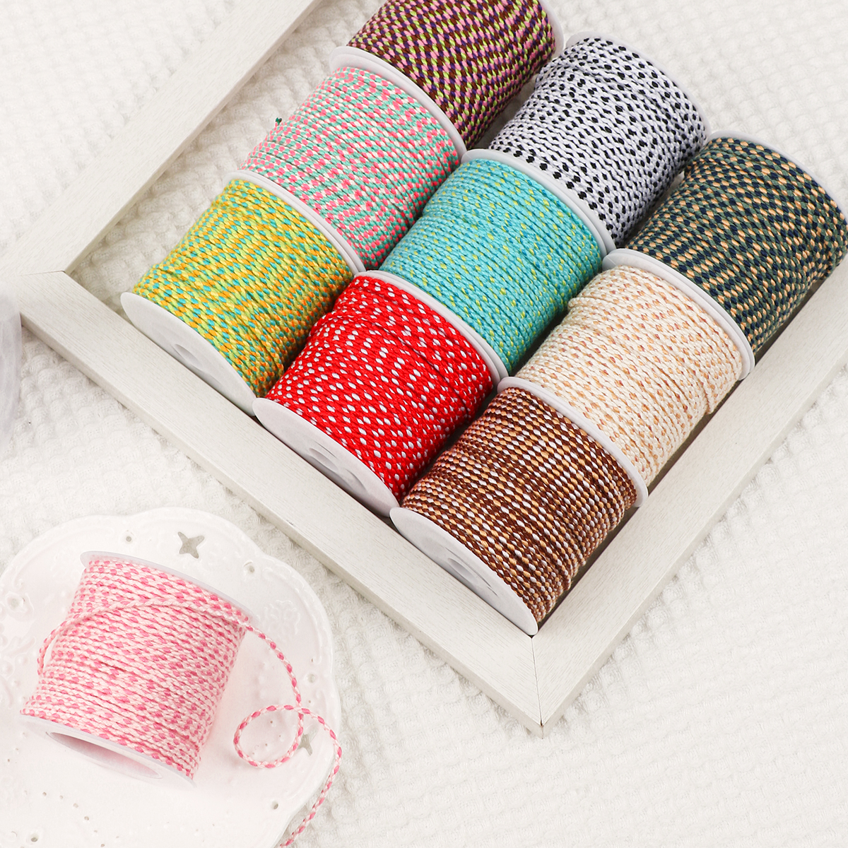 彩色手工编织棉绳diy材料工艺品礼盒装饰细绳串珠绳子挂件捆绑绳