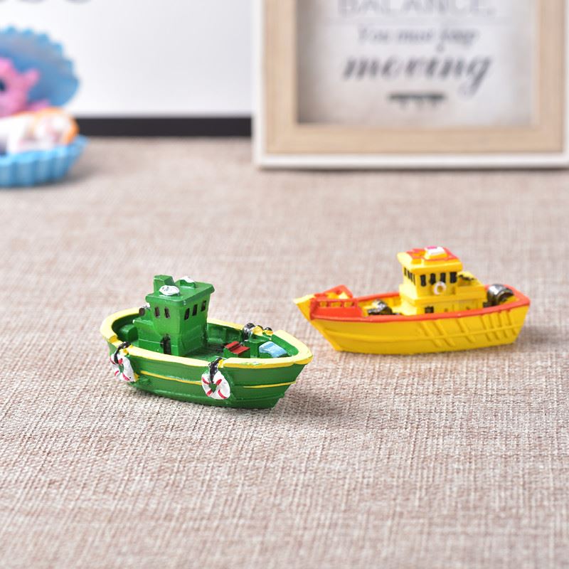 鱼缸造景微景观布景摆件地中海彩绘树脂渔船模型家居儿童书房装饰