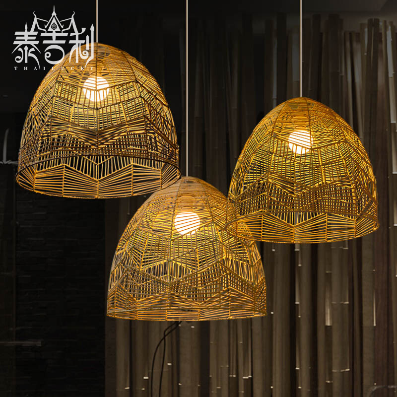 日式创意个性竹编吊灯茶室餐厅酒店民宿艺术造型灯罩中式禅意灯具