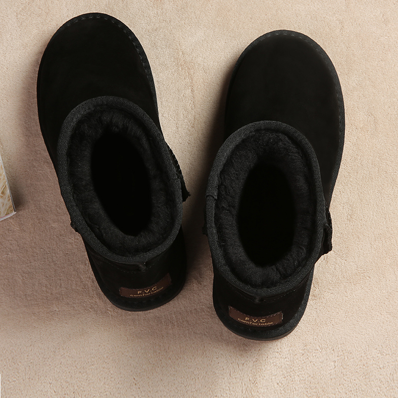 真皮雪地靴男女冬季保暖加绒东北加厚防滑新款短靴子男棉鞋面包鞋