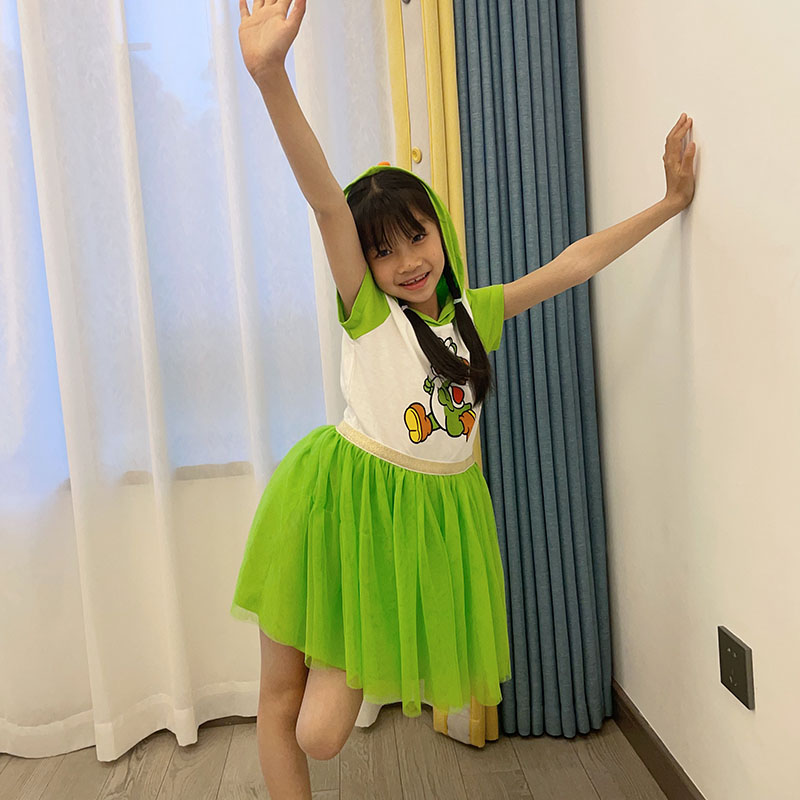 女童夏季连衣裙恐龙衣服女宝姐妹装女一大一小儿童绿色蓬蓬纱裙