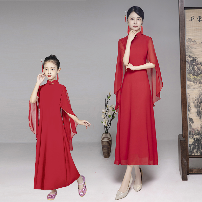 古筝演出服女童专业独奏礼服亲子六一儿童表演服装中国风中大童