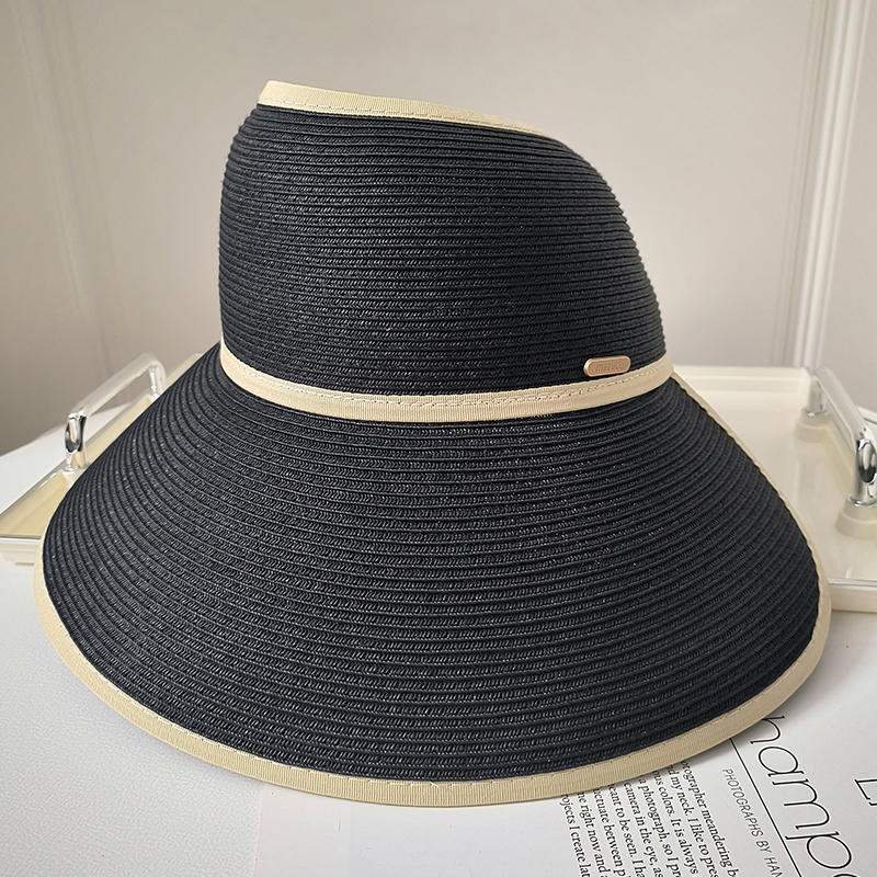 防晒帽女夏季空顶遮阳帽大帽檐户外可折叠透气太阳帽海边编织草帽