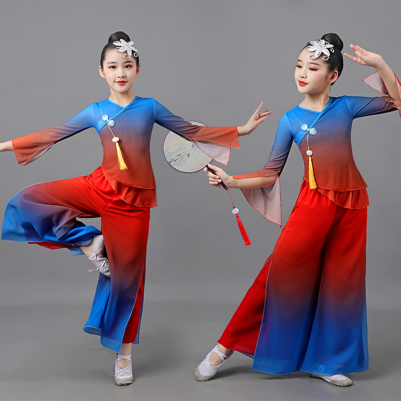儿童古典舞演出服身韵纱衣练功服中国风舞蹈考级表演服扇子舞女童