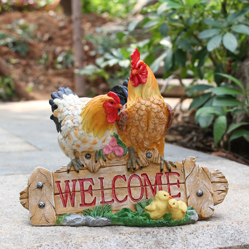 树脂仿真公鸡母鸡摆件发光太阳能户外民宿农场庭院花园景观装饰品