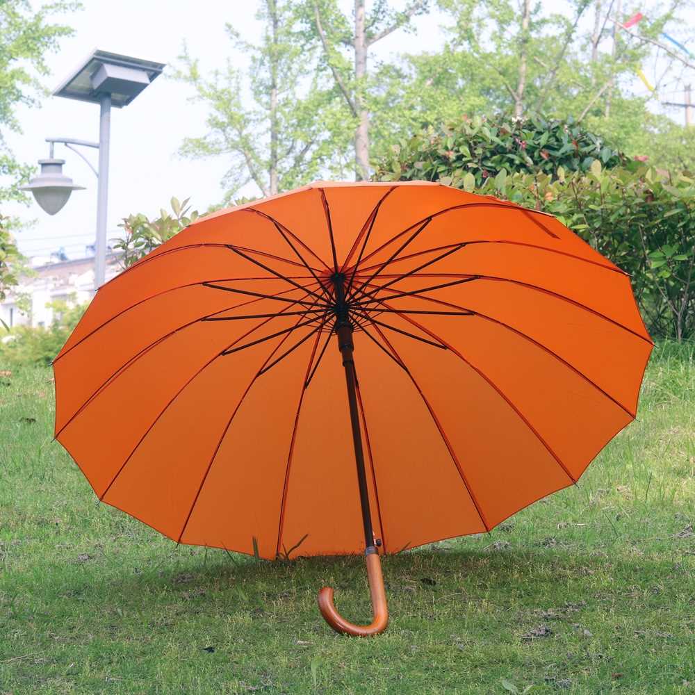 新款Qiutong复古桔色男女16骨抗风长柄伞自动晴雨伞家居商务优质