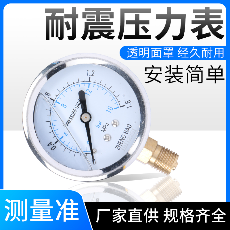 上海正宝仪表耐震压力表充油YN-60 0-1.6mpa不锈钢压力表防震抗震