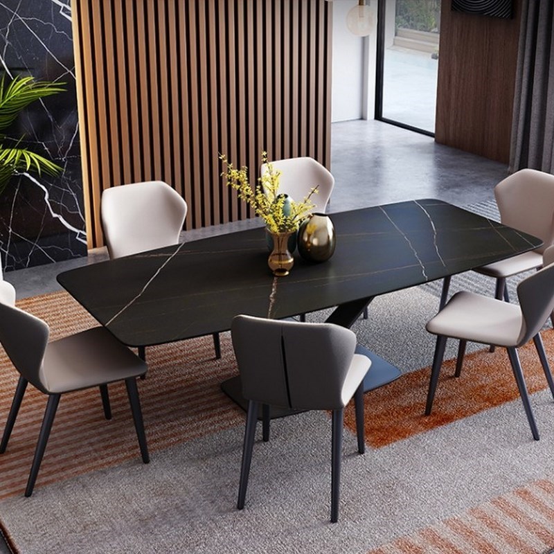 家具极简轻奢式岩板餐桌大理石餐桌椅组合现代简约设计师意小户型