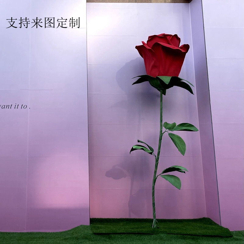 婚庆纸花大红色节日橱窗美陈布置网红打卡户外巨型玫瑰泡沫纸艺花