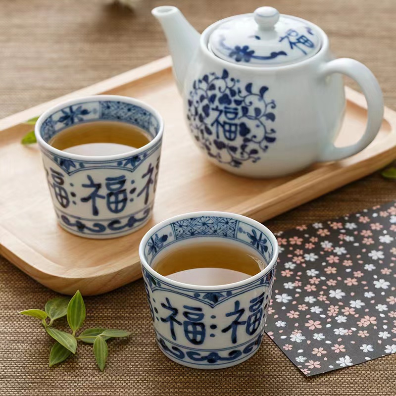 日本进口蓝凛堂福字茶具日式家用客厅泡茶办公室功夫茶杯茶壶茶器
