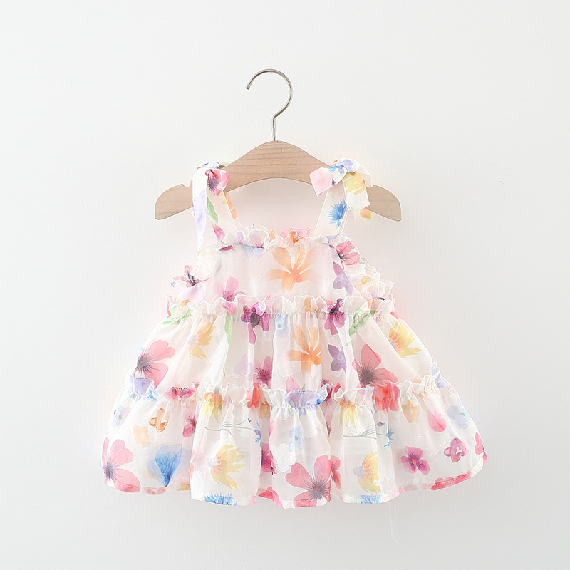 婴儿女童夏季雪纺蛋糕连衣裙新款小宝宝洋气童装无袖吊带公主裙子