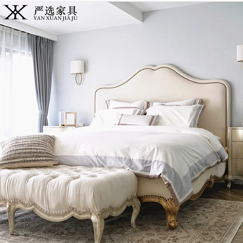 美式轻奢实木床现代简约主卧轻奢网红ins软包床布艺床1.8米双人床