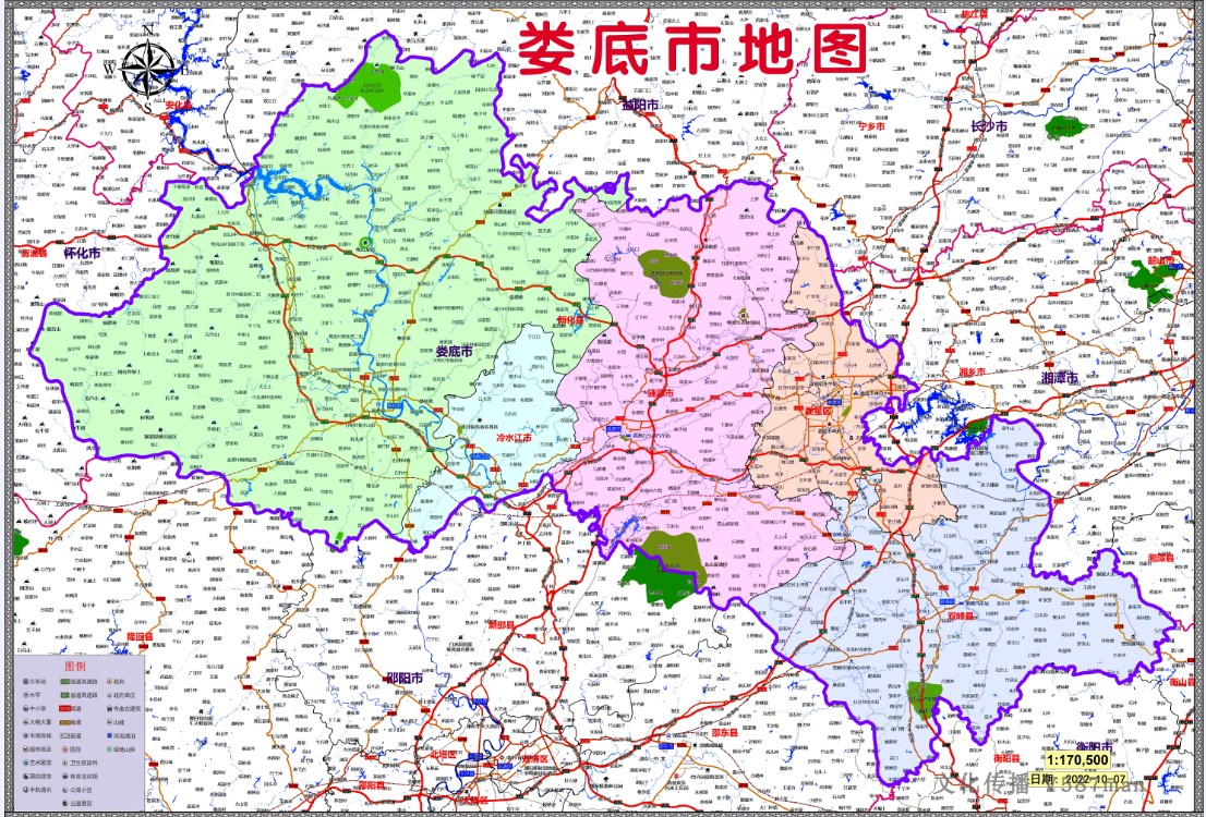2022年10月湖南娄底市行政地图双峰新化县冷水江涟源市娄星区