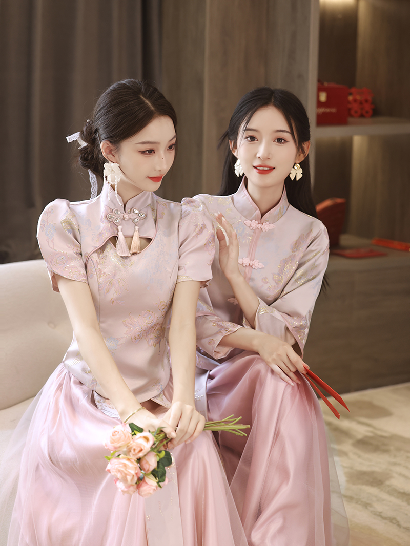 新中式伴娘服2024春季新款姐妹团显瘦礼服结婚中国风旗袍伴娘裙女