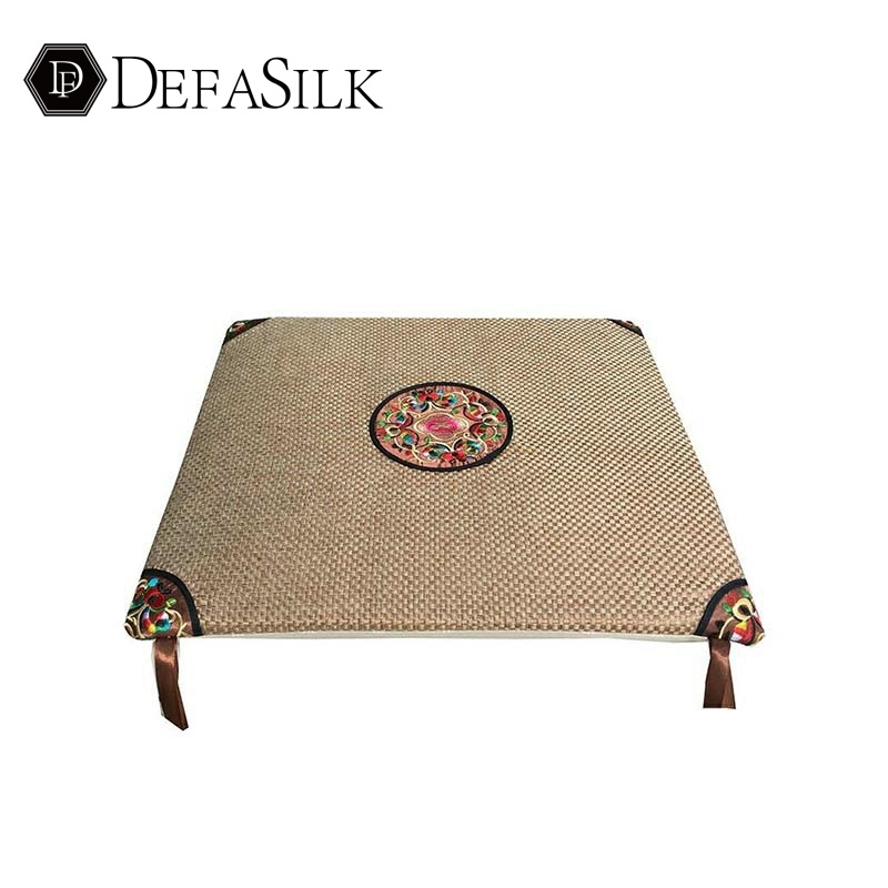 新品中式亚麻坐垫红木沙发圈椅茶椅餐椅防滑垫中国风刺绣古典座垫