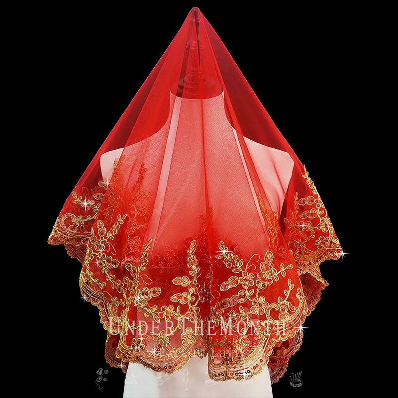 中式婚礼新娘结婚红盖头半透明头纱软纱秀禾服喜帕中国风头纱头饰