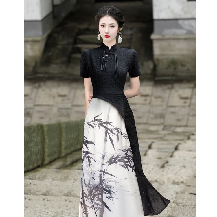 新中式国风年轻款奥黛旗袍茶服仙女禅意日常可穿茶艺师工服连衣裙
