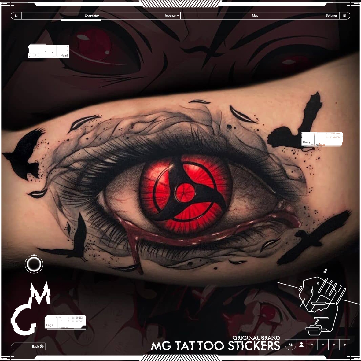 MG tattoo  万花筒写轮眼 火影忍者动漫卡通暗黑花臂纹身贴纸男女