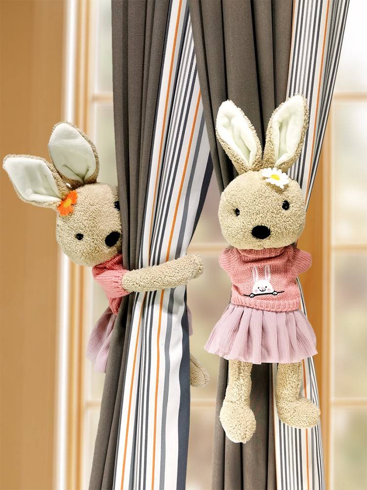 创意磁吸款美人兔卡通窗帘扣可爱小兔子毛绒绑带儿童房装饰一对女