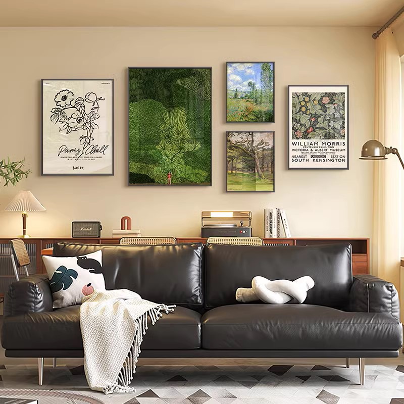 美式田园ins风复中古组合小众艺术简约高级植物沙发背景墙装饰画