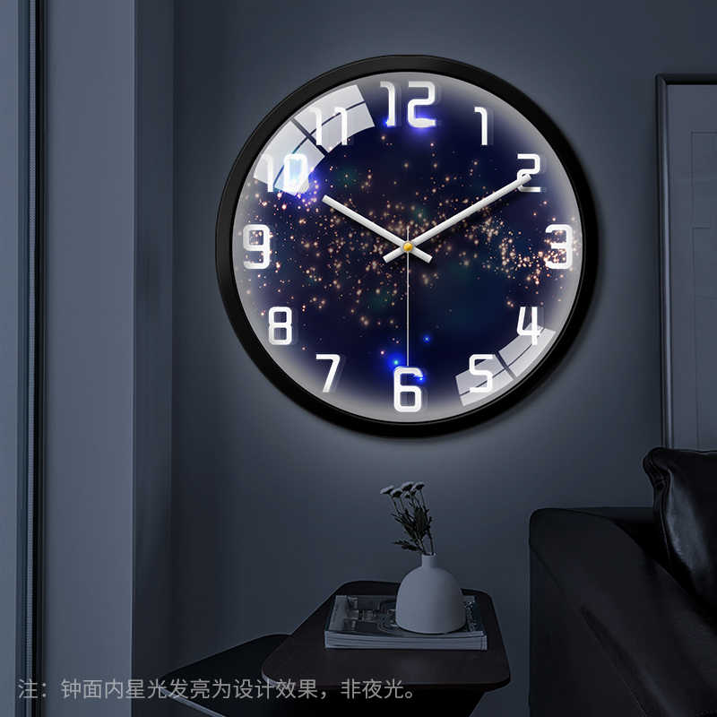 夜光钟表挂钟客厅家用2022新款电子时钟时尚静音挂墙卧室现代简约