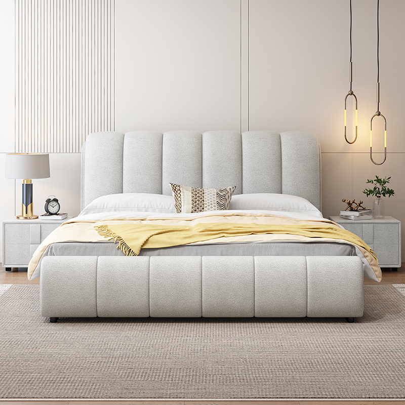 福春然软体布艺床现代时尚科技布实木框架海绵软靠卧室家具1.5米