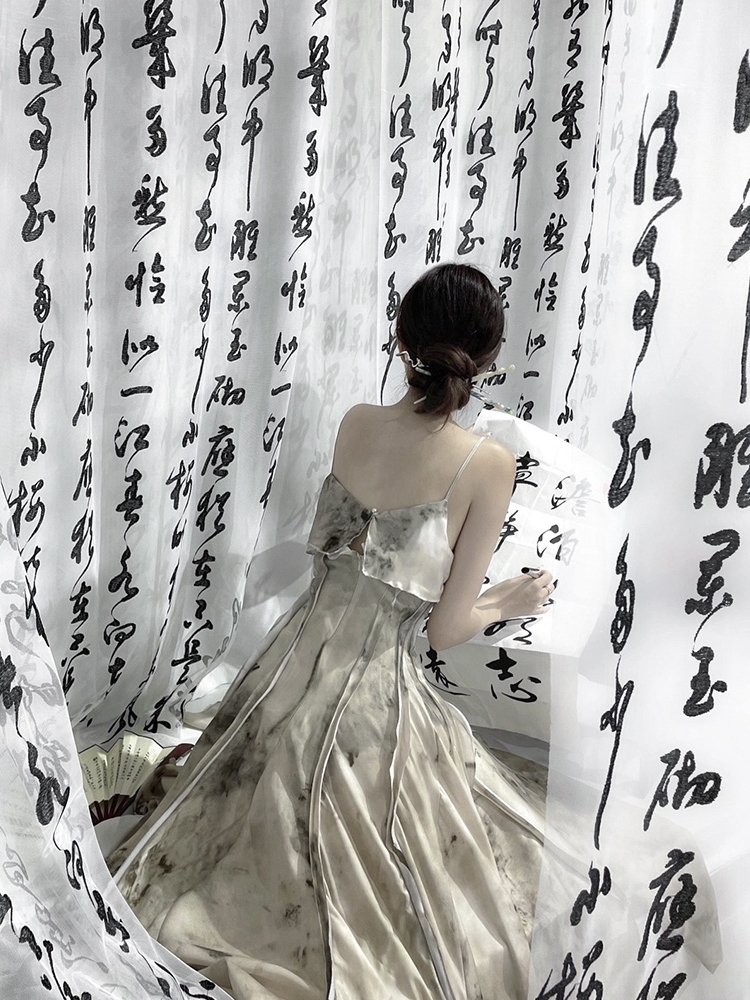 古风书法纱幔中国风装饰婚礼写真背景纱布拍摄创意汉服字画窗纱巾