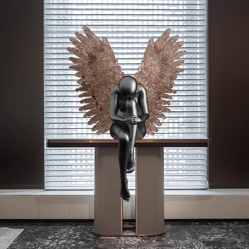 高档艺术人物大型雕塑天使落地摆件样板间酒店大堂高级感软装摆设