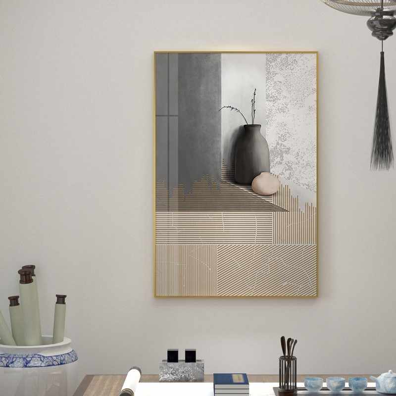 新中式现代黑白灰装饰画抽象艺术花瓶样板房客厅壁画餐厅玄关挂画
