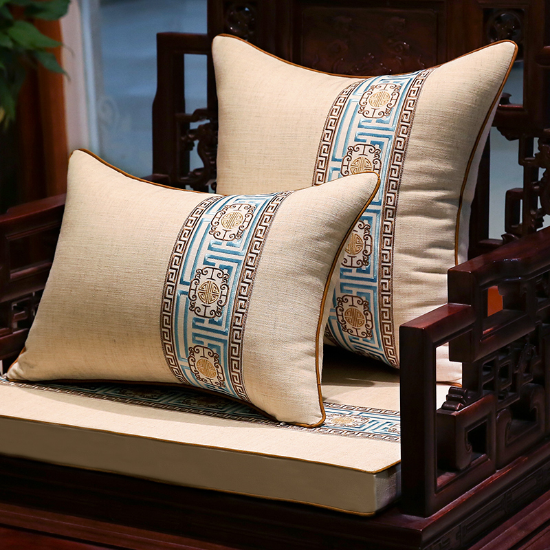 红木坐垫实木沙发垫中式棉麻椅垫中国风刺绣座垫罗汉床五件套定制