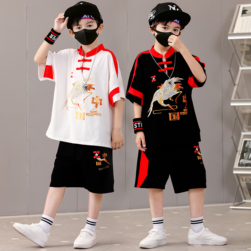 男童国潮唐装中国风短袖套装男孩汉服两件套幼儿园儿童节表演出服