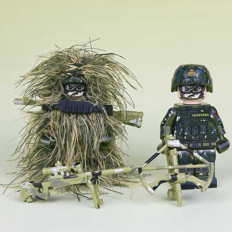 中国积木人仔军事迷彩伪装吉利服狙击手人偶儿童拼装益智玩具模型